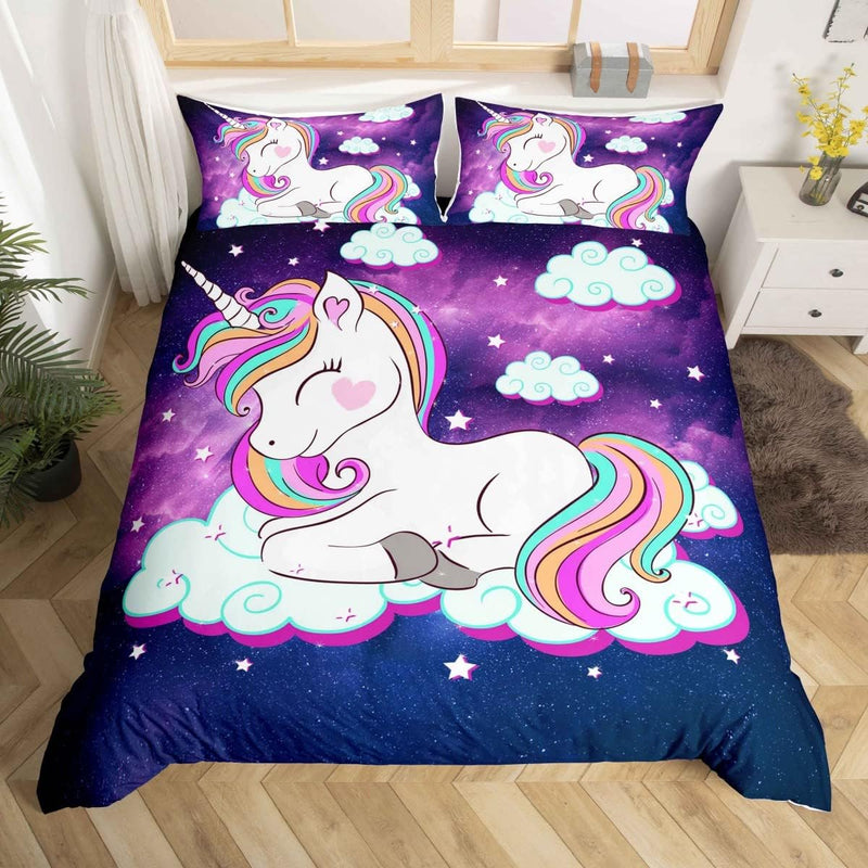 Loussiesd Kinder Einhorn Bettwäsche 135x200 cm Galaxy Magical Tierdekor Bettwäsche-Set für Mädchen J