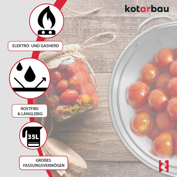 KOTARBAU® Einkochtopf gross mit Deckel &amp; Zwischenboden 32l Stahl verzinkt Zinkeimer grosser Kochtopf