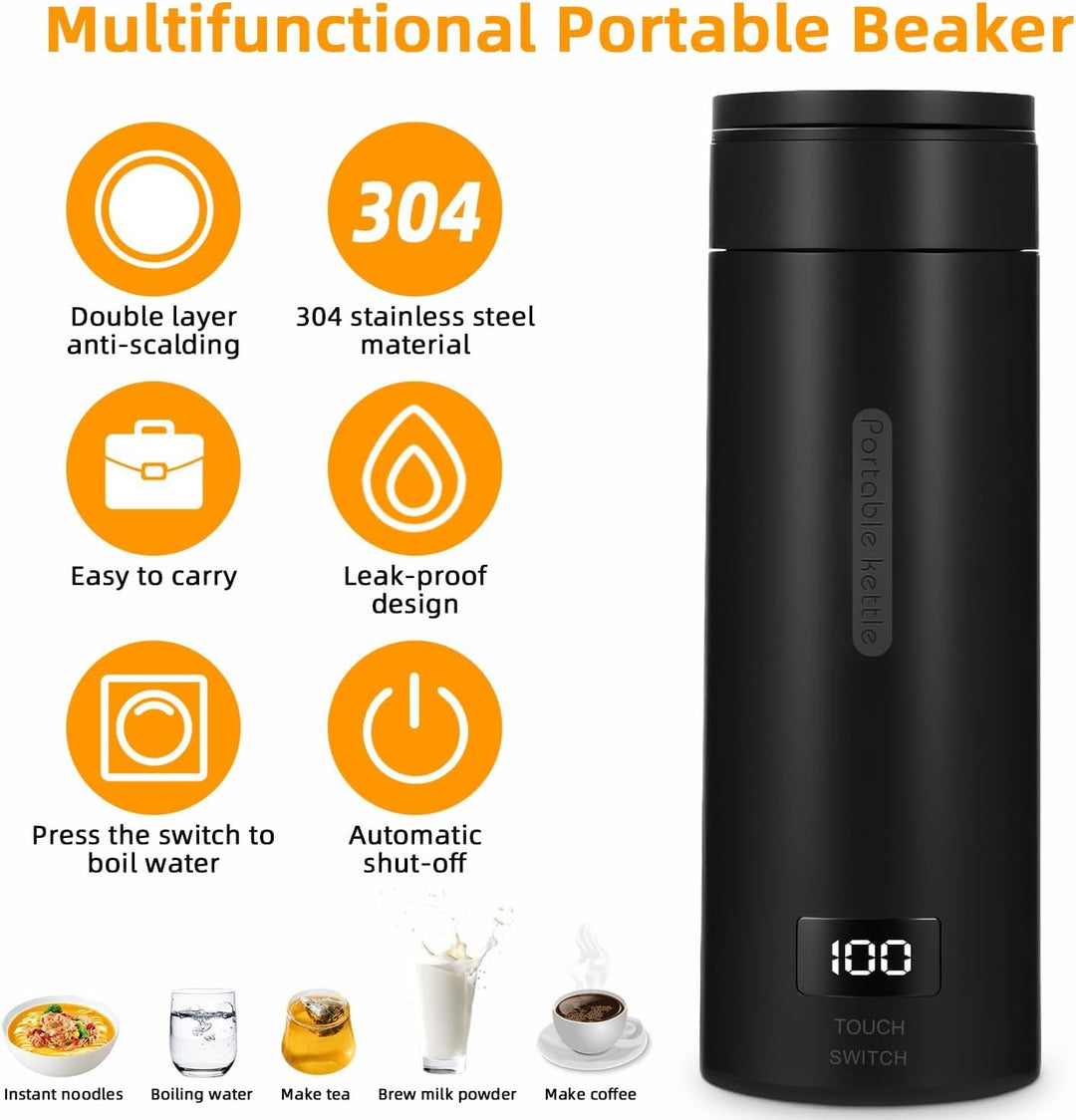 380ML Kleiner Tragbarer Wasserkocher, 3 in 1 Mini Elektrische Wassertasse mit Temperatureinstellung,