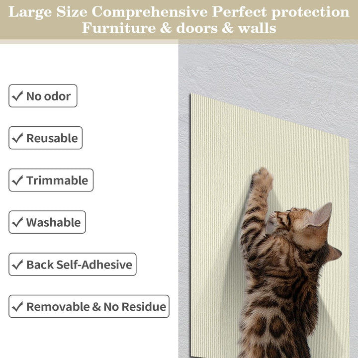 Kratzmatte Selbstklebend für Katzen - Kratzfestes Sofa, Wiederverwendbar Kratzteppich für Wand, DIY