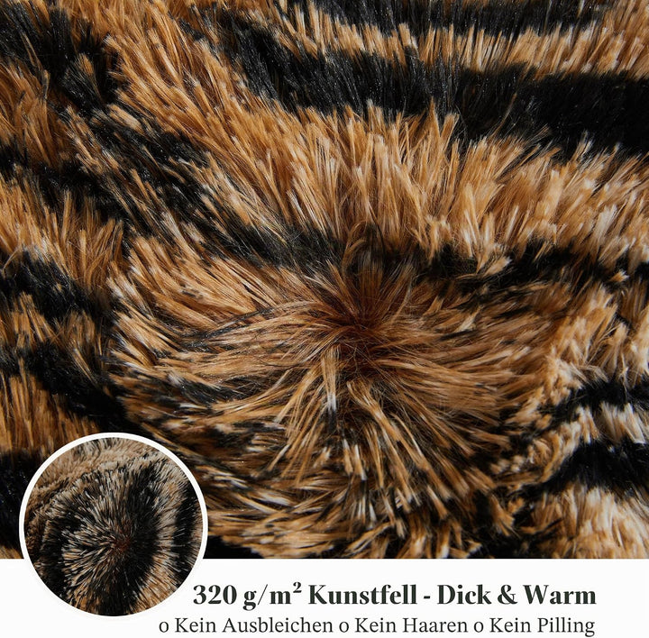 XeGe Luxus Kunstfell-Tigermuster-Decke, Weiche 127x152 cm Tigermuster Flauschige Decke, Schilfartige