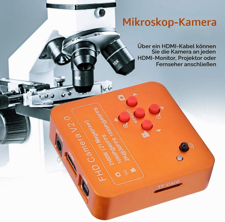 Mikroskop Kamera, Industrie Mikroskop Kamera Set 21MP HDMI USB TF C-Mount 2K 1080P HD Videokamera 22