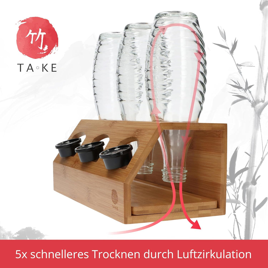 TAKE® SodaStream Flaschenhalter - Abtropfgestell Flaschenständer aus 100% Natur Bambus, Soda Stream