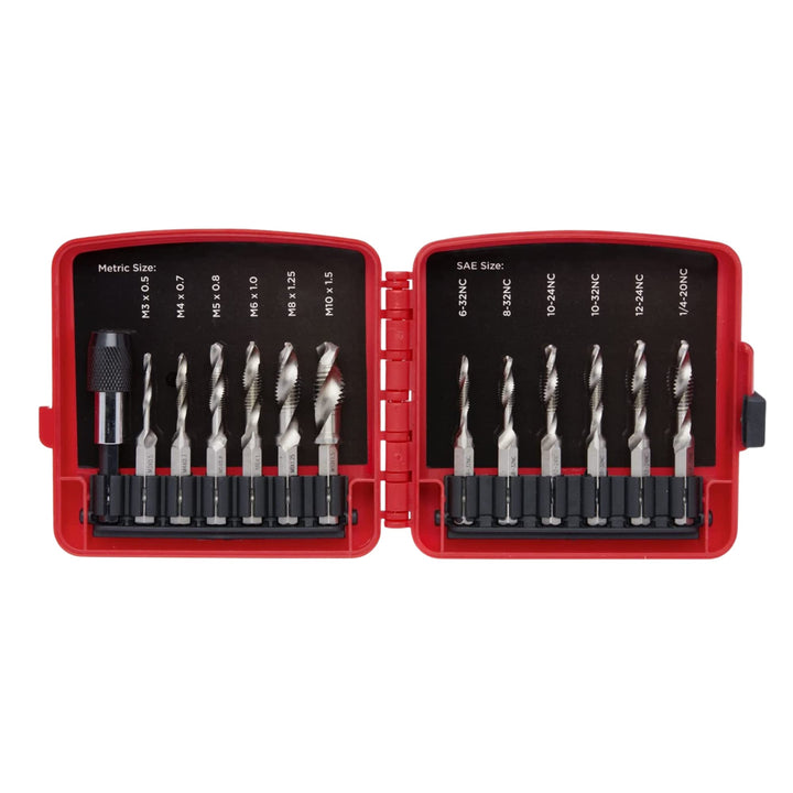 NEIKO 10059A Kombibohrer und Gewindebohrer-Set mit Schnellwechseladapter, 13-teilig, SAE (6-32NC bis