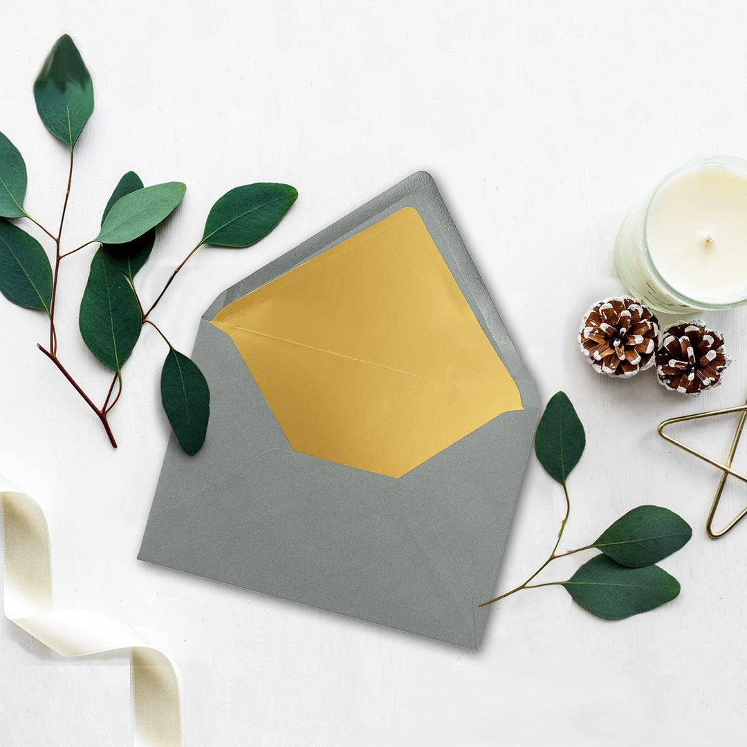 200x metallic Gold-gefütterte Brief-Umschläge DIN C5, dunkel Grau (Graphit) - 156 x 220 mm - Nasskle