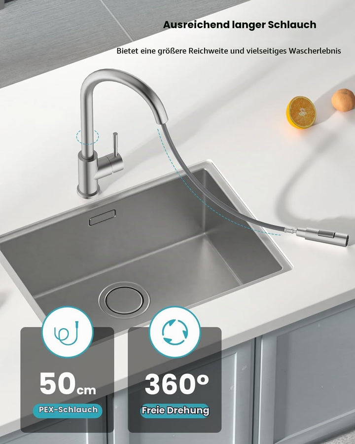 APPASO Wasserhahn Küche, Küchenarmatur Ausziehbar 360° Drehbar, Hochdruck Mischbatterie mit 20 Zoll