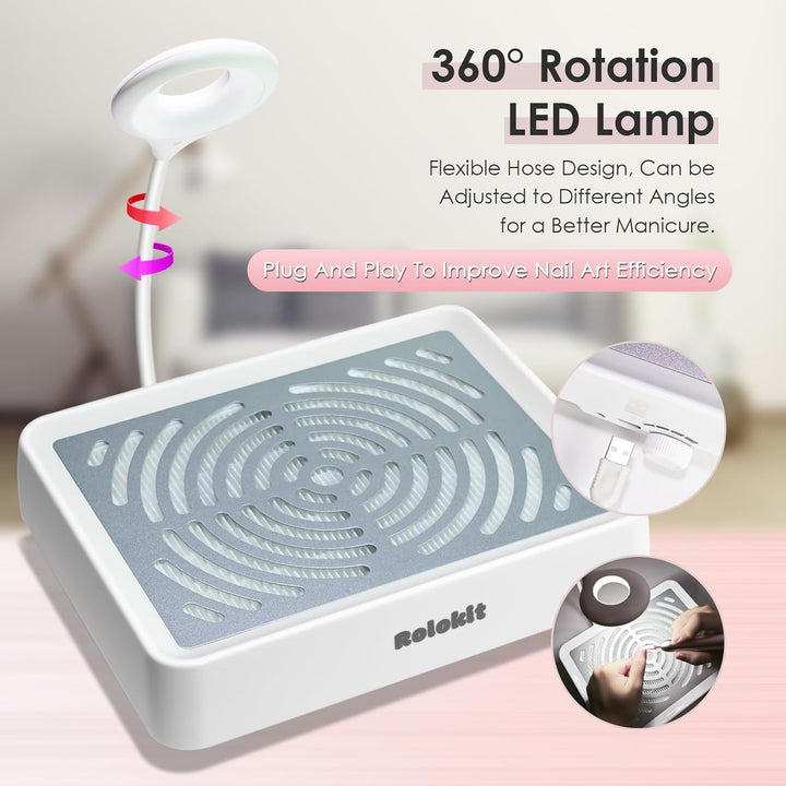 Staubabsaugung für Nägel mit Lampe und 50 Einwegfilter, Nagelstaubsauger mit Bürste für Nagelstudio
