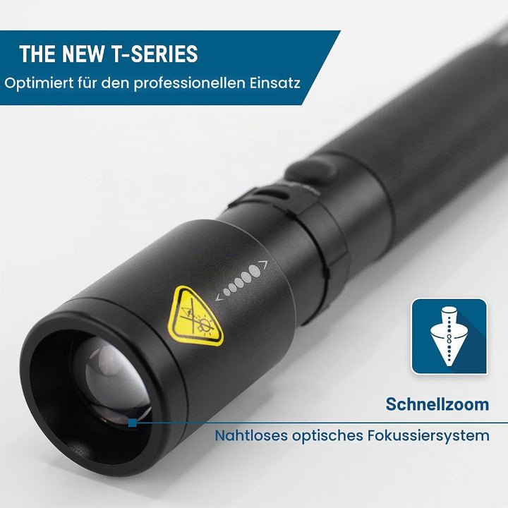 ANSMANN LED Taschenlampe in schwarz T400FR / wiederaufladbare Outdoor Leuchte mit stufenloser Fokuss