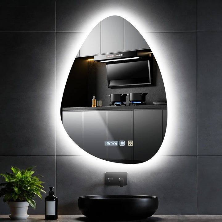 Badezimmerspiegel mit LED-Leuchten für die Wand, beschlagfrei, 3 Farben dimmbar, LED, HD-Hartglas, B