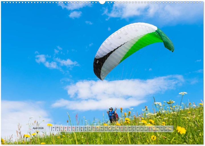 Paragliding - lautloses Schweben (hochwertiger Premium Wandkalender 2026 DIN A2 quer), Kunstdruck in