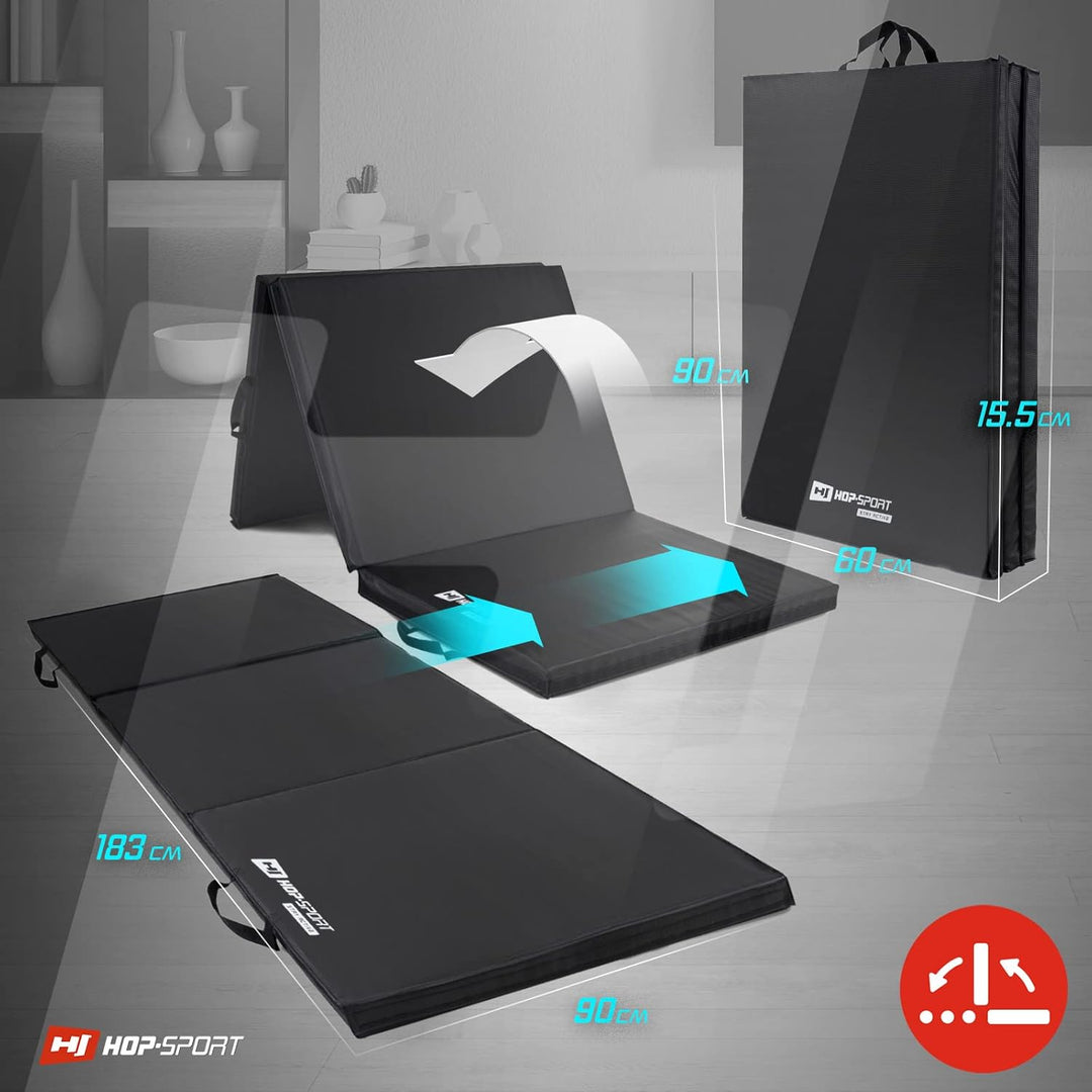 Hop-Sport Turnmatte klappbar - Bodenweichmatte für zuhause 183x90x5cm - Fitnessmatte, Gymnastikmatte