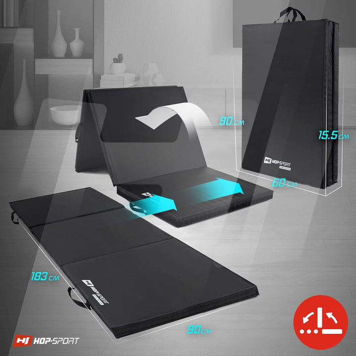 Hop-Sport Turnmatte klappbar - Bodenweichmatte für zuhause 183x90x5cm - Fitnessmatte, Gymnastikmatte