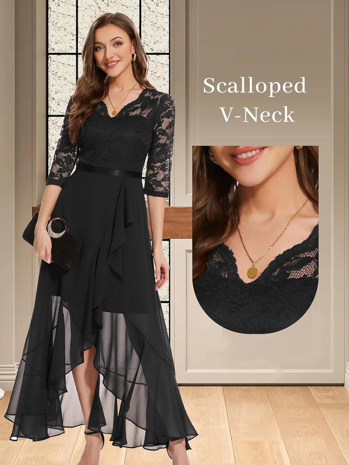 Bbonlinedress Abendkleider elegant für Hochzeit Spitzenkleid Chiffon Hi-Lo Kleid Brautjunferkleid Pa