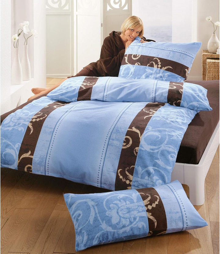 Dyckhoff Bettwäsche Weichfrottier himmelblau-braun Grösse 135x200 cm (40x80 cm) Mehrfarbig 40x80 cm