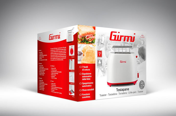 Girmi TP10 toaster, Kunststoff, Weiss/Rot Weiss / Rot, Weiss / Rot