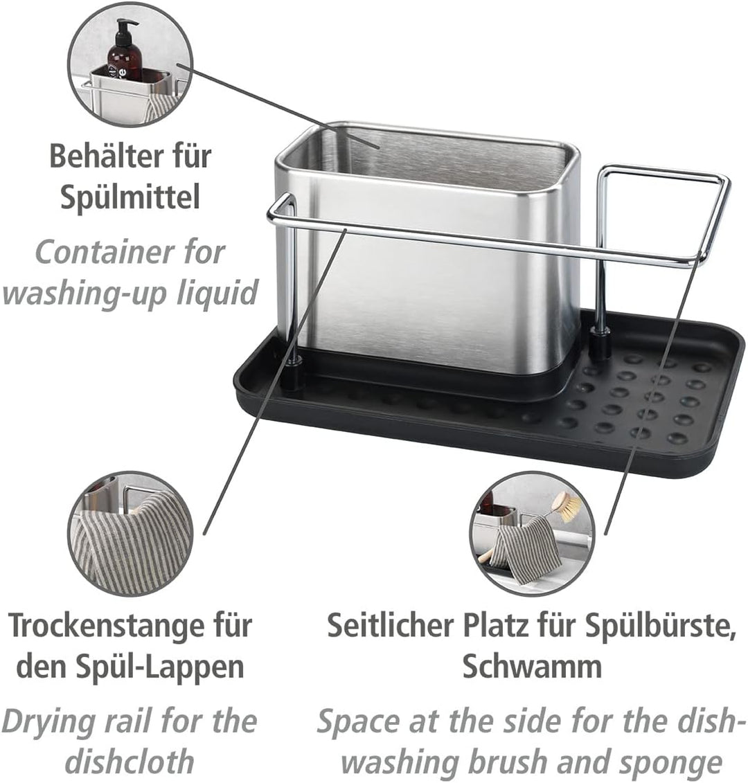 WENKO Spülorganizer Orio, hochwertiger Spülbecken-Organizer aus rostfreiem Edelstahl, Spülbecken-Cad