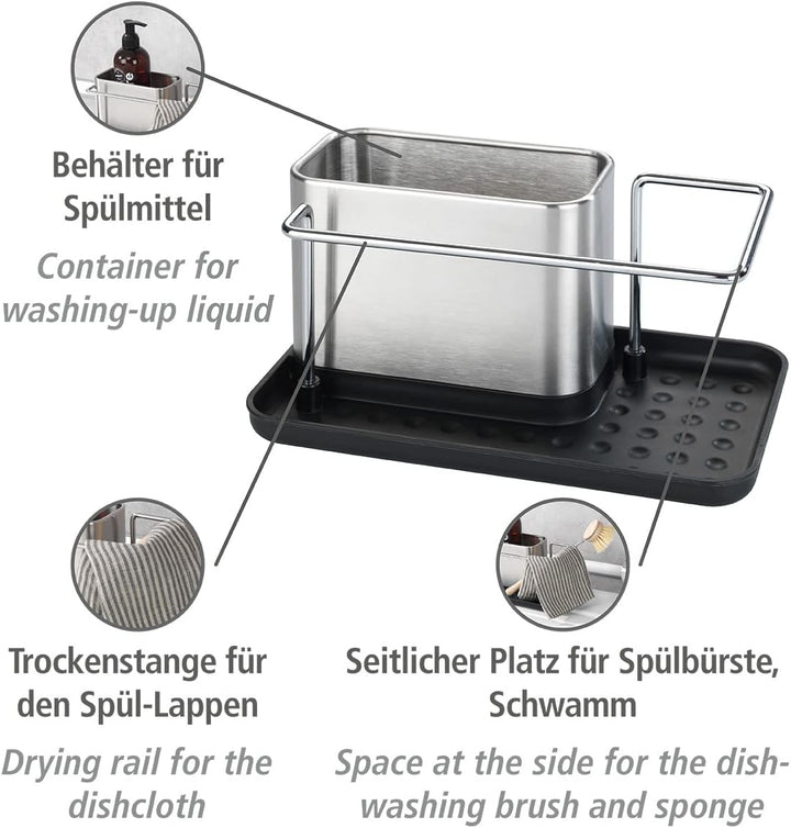 WENKO Spülorganizer Orio, hochwertiger Spülbecken-Organizer aus rostfreiem Edelstahl, Spülbecken-Cad
