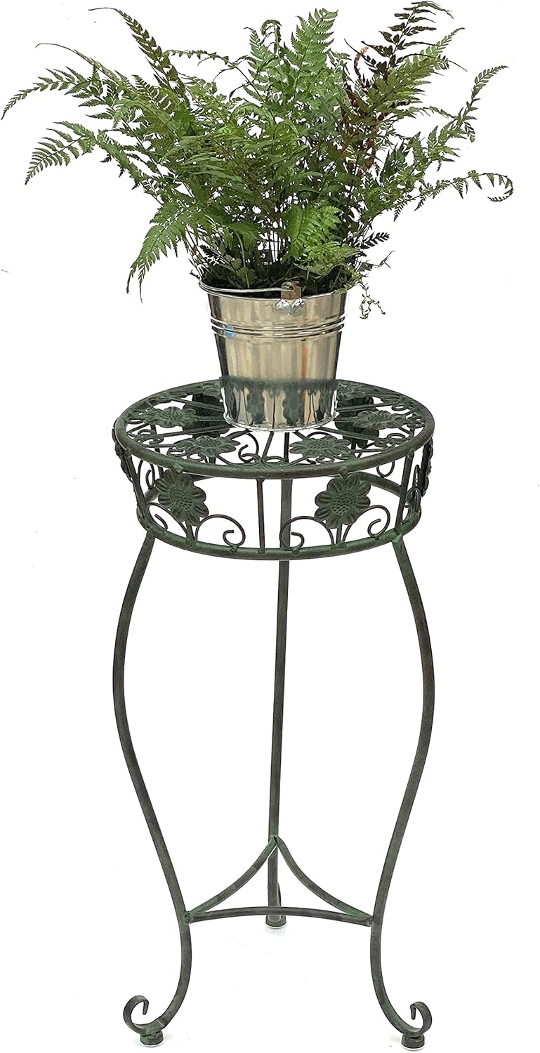 DanDiBo Blumenhocker Metall Grün Rund 60 cm Blumenständer 96008 M Blumensäule Antik Pflanzenständer
