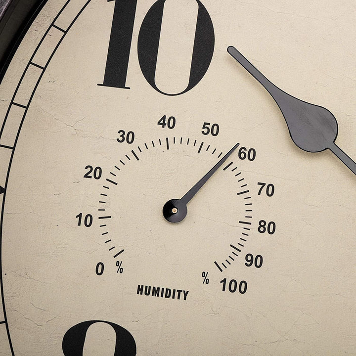 Foxtop Innen Draussen Wetterfeste Wanduhr mit Temperaturanzeige und Hygrometer, Ohne Tickgeräusche L