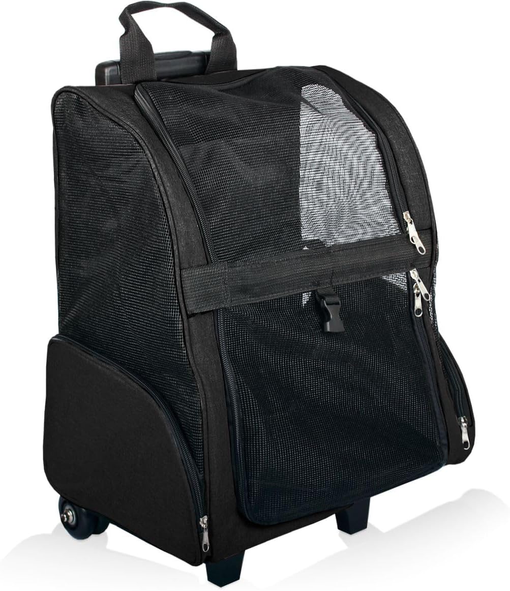 2IN1 Rucksack Trolley Hund Katze bis 15kg Transporttasche mit Rollen Hunderucksack Katzentrolley