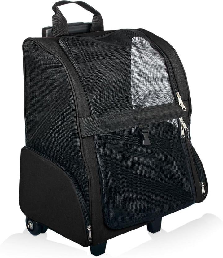2IN1 Transporttasche mit Rollen bis 15kg Rucksack Trolley Hund Katze Hunderucksack Tasche (Schwarz),