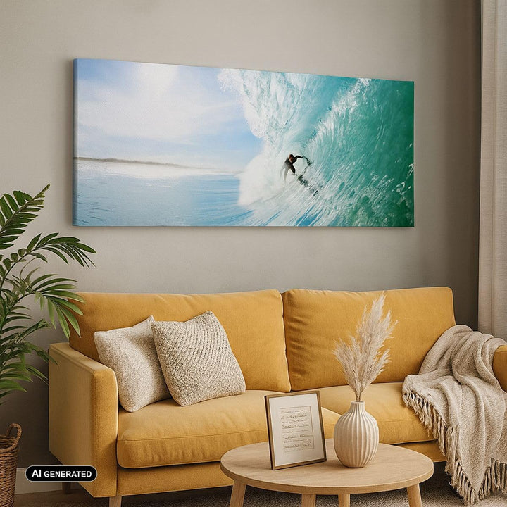 Wandbilder Dekoration Wohnzimmer Abenteuer surfer welle ozean Panorama Bilder auf Leinwand 120x50cm