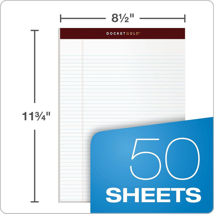 Tops Docket Gold Schreibtablett, 8-1/2 x 11-3/4 Zoll, perforiert, weiss, schmales Lineal, 50 Blatt p
