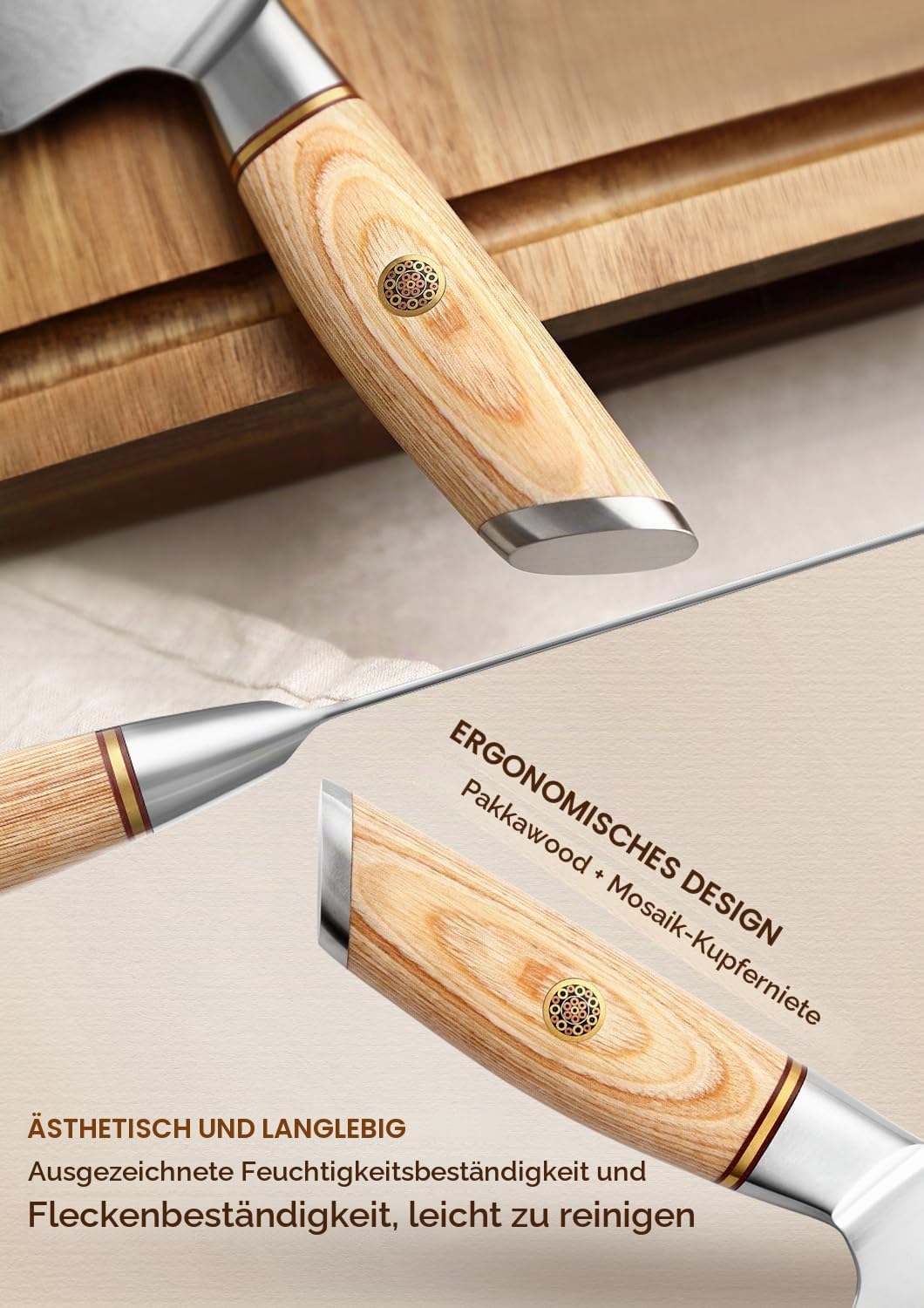 XINZUO 21.2cm Kochmesser Verbundstahl 10Cr15CoMoV, Profi Chefmesser Edelstahl Küchenmesser 3 Schicht