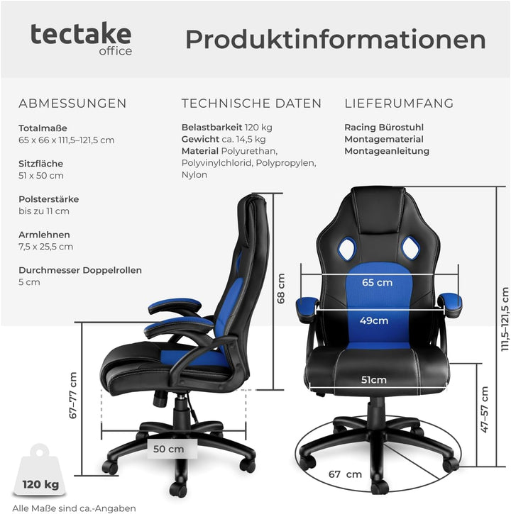 TecTake Sportsitz Chefsessel Stuhl ergonomischer Gaming Bürostuhl Racing Schalensitz - Diverse Farbe