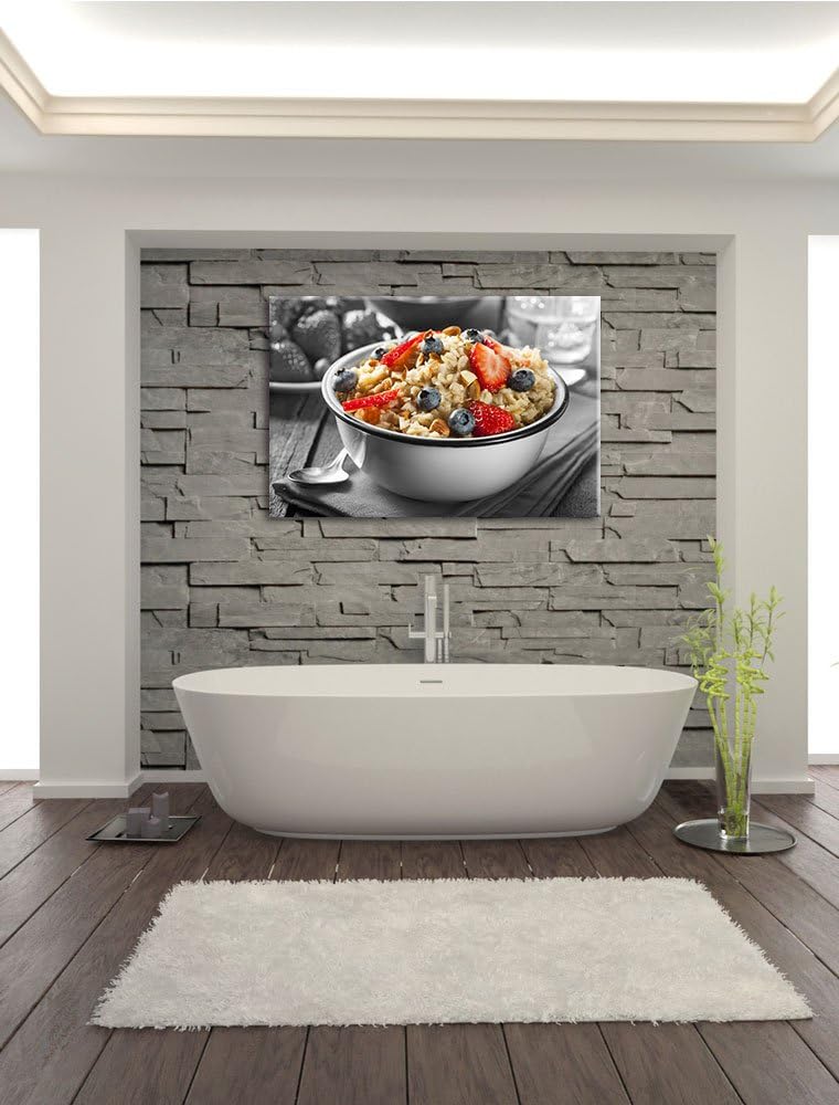 Süsses Früchte Müsli schwarz/weiss Format: 100x70 cm auf Leinwand, XXL riesige Bilder fertig gerahmt