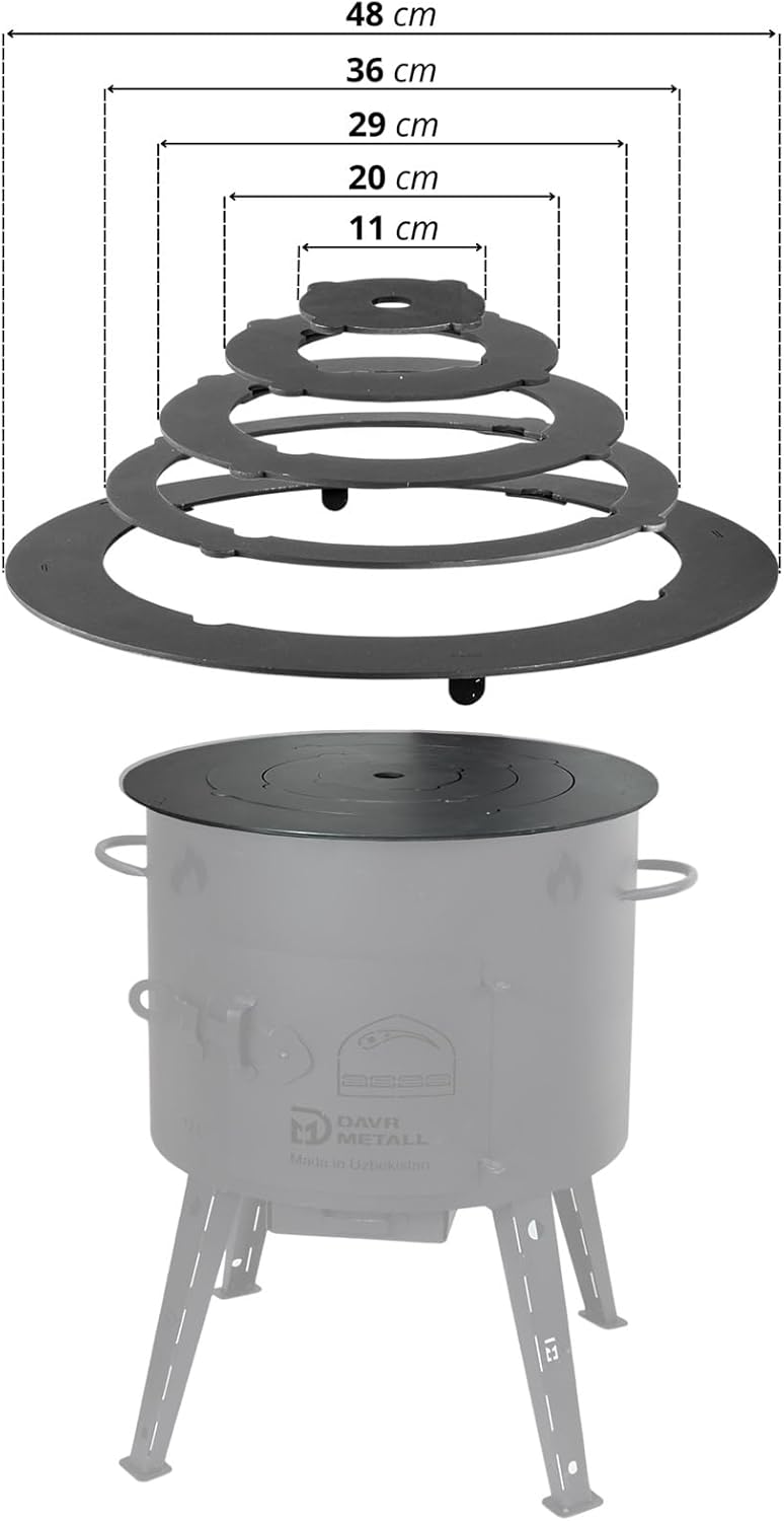 4BIG.fun Utschak Ø44 Uchag Eintopfofen Utschag Campingofen Учаг Печь под казан Adapter-Ringe für Kaz