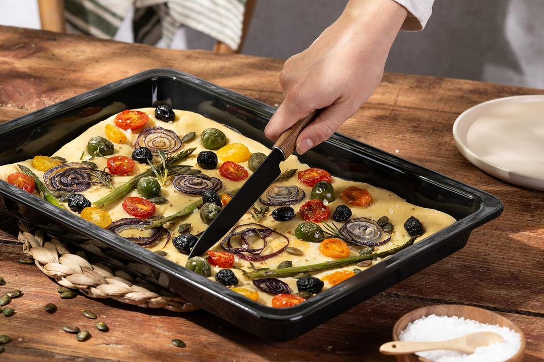 Dr. Oetker Rechteckiges Backblech 42 x 29 x 4 cm Back-Idee – Eckige Pizzablech mit Schnitt- & kratzf