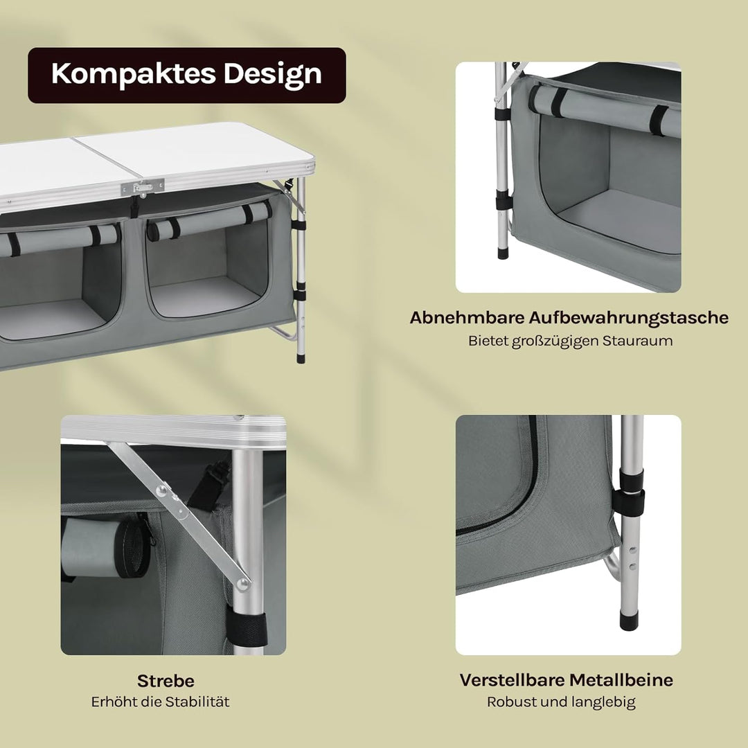 WOLTU faltbar Campingschrank Alu Campingtisch Höhenverstellbar mit Stauraum, Outdoor Campingmöbel Kl