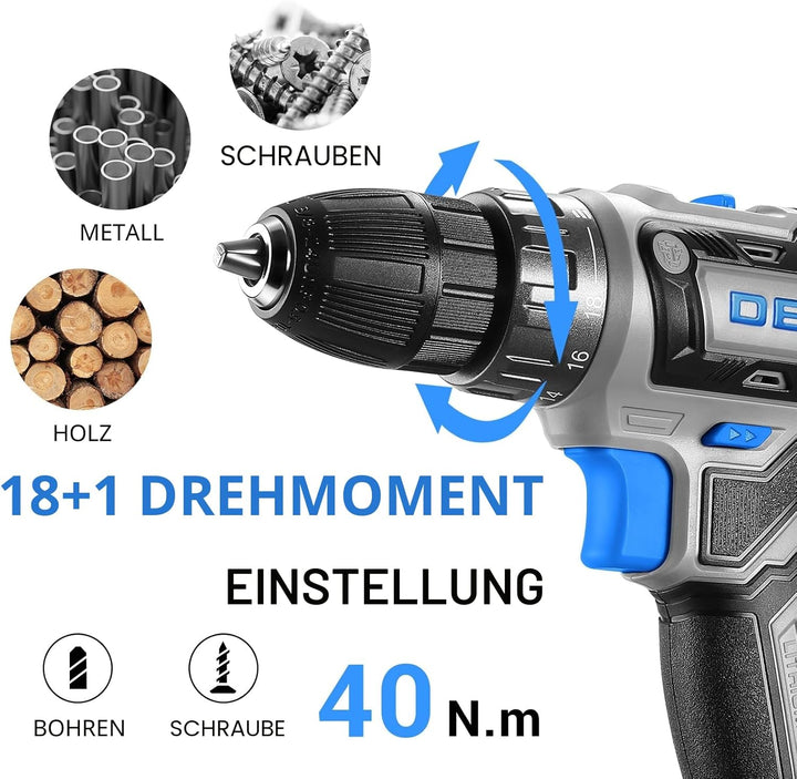 20 V Akkuschrauber für Damen:DEKOPRO 40 N.m Akku Schrauber mit Akku und Ladegerät，30 pcs Zubehör Boh