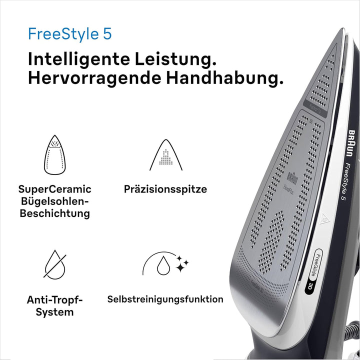 Braun Household TexStyle 5 Dampfbügeleisen SI 5188 BK – Bügeleisen mit FreeGlide 3D Bügelsohle, Vert