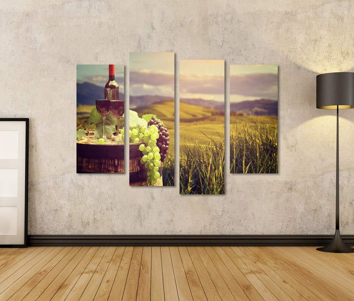 islandburner Bild auf Leinwand Rotweinflasche Und Weinglas Auf Wodden Barrel Schöne Toskana Hintergr