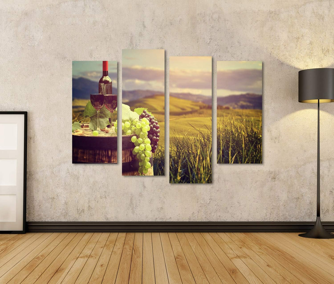 islandburner Bild auf Leinwand Rotweinflasche Und Weinglas Auf Wodden Barrel Schöne Toskana Hintergr