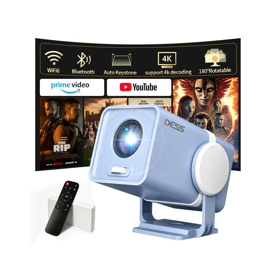 Mini Beamer 4K Unterstützt, Tragbarer Projektor,Android 13, WiFi6 & BT5.0, Short Throw Beamer Klein