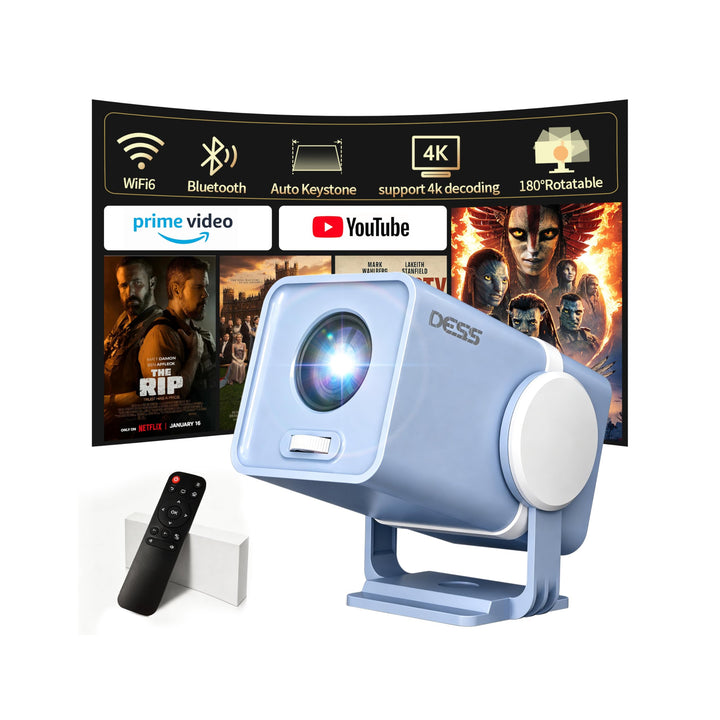 Mini Beamer 4K Unterstützt, Tragbarer Projektor,Android 13, WiFi6 & BT5.0, Short Throw Beamer Klein