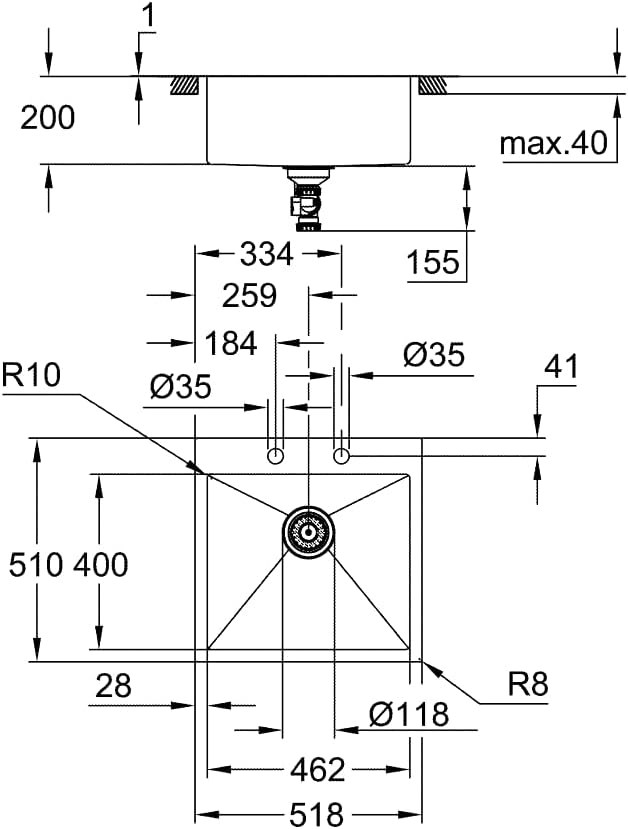GROHE K800 | 1 Becken | Küchenspüle - Aufsatz- oder Unterputzmontage | Ausschnitt: 831 x 495 mm | In