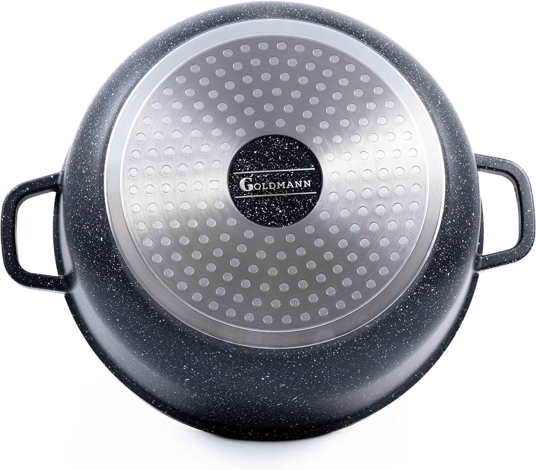 GOLDMANN Kochtopf 24 CM (4.5L) aus Aluminiumguss mit Glasdeckel, Keramik-Marmor Antihaftbeschichtung