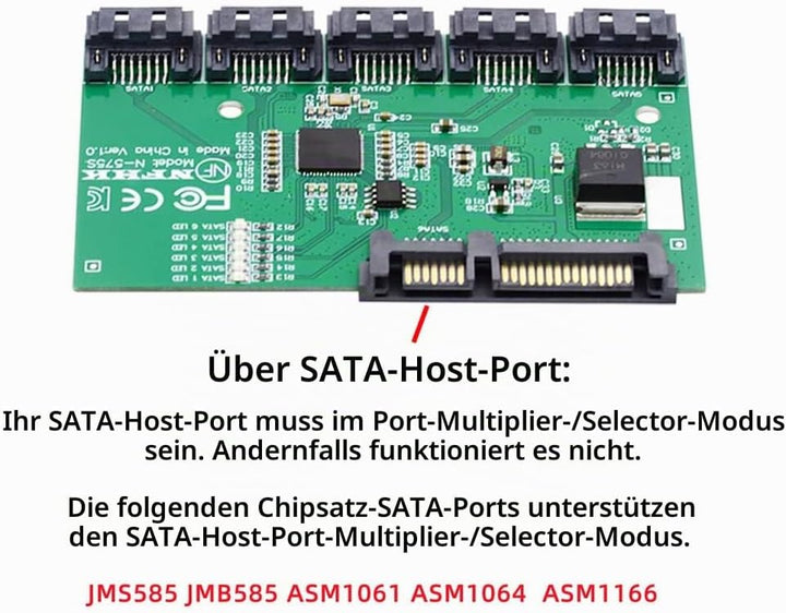 NFHK SATA 3.0 6Gbps 1 bis 5 Splitter Ports HUB Adapter Konverter PM Multiplier Port Selector JMB575