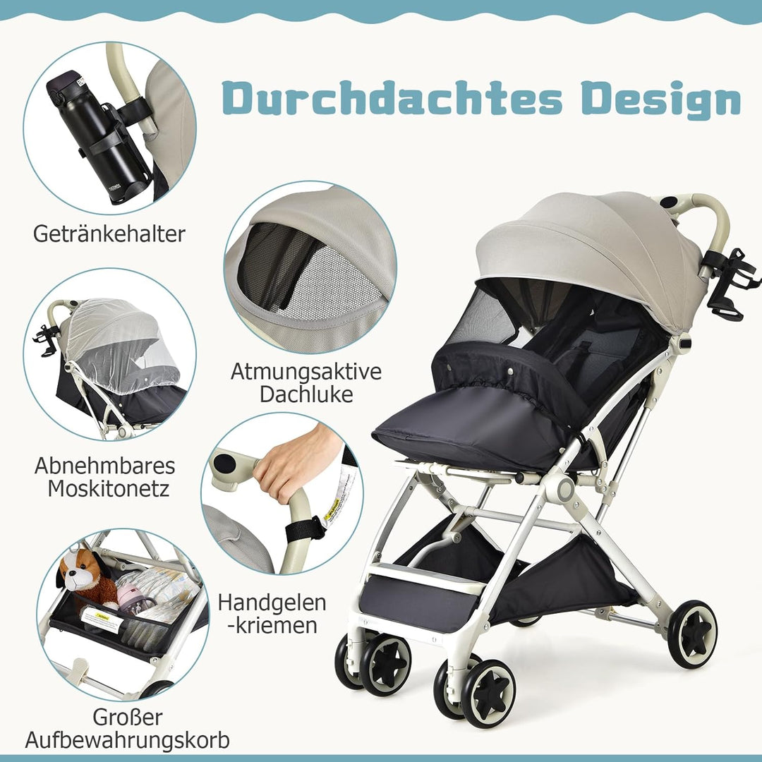 DREAMADE Klappbarer Kinderwagen, Buggy mit stufenlos verstellbarer Rückenlehne, Stroller mit Moskito