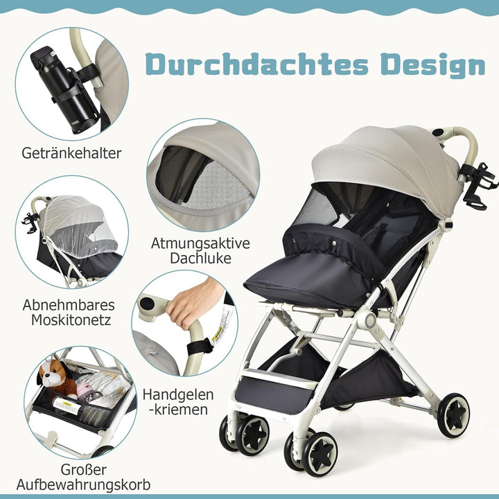 DREAMADE Klappbarer Kinderwagen, Buggy mit stufenlos verstellbarer Rückenlehne, Stroller mit Moskito