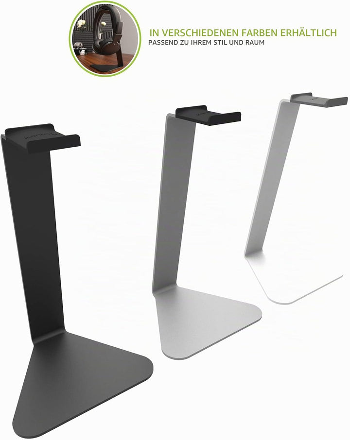 Kanto H1 Universal Headphone Stand with Curved Silicone Padding | Black, Black