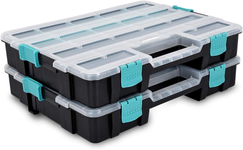 Navaris Kleinteile Organizer XL - Profi Sortierkasten zweistöckig 37,5x29x13,4cm - Verstellbare Fäch