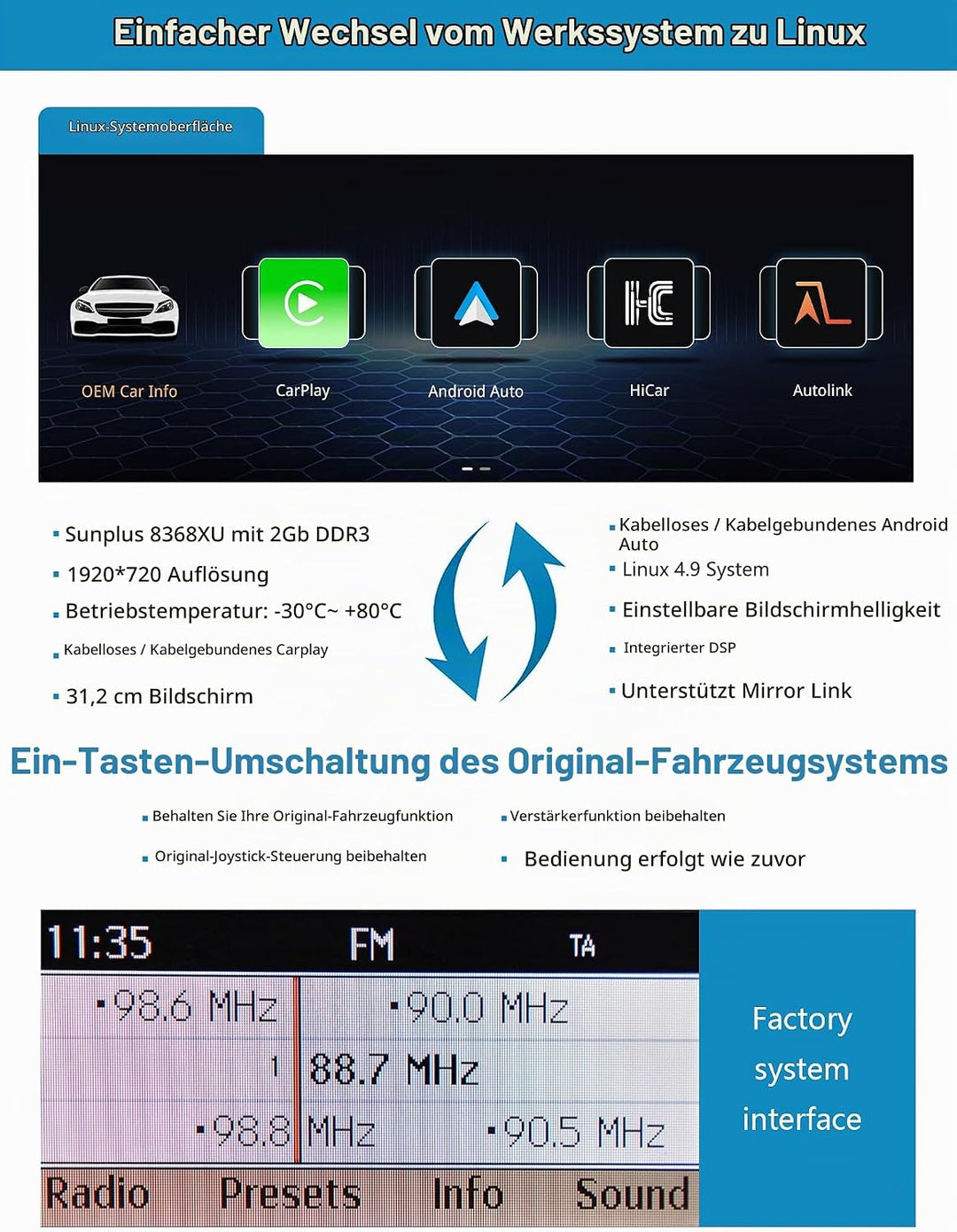 Ninetom Autoradio 10,25-Zoll-Touchscreen mit kabellosem Carplay und Android Auto für 2008-2010 Merce