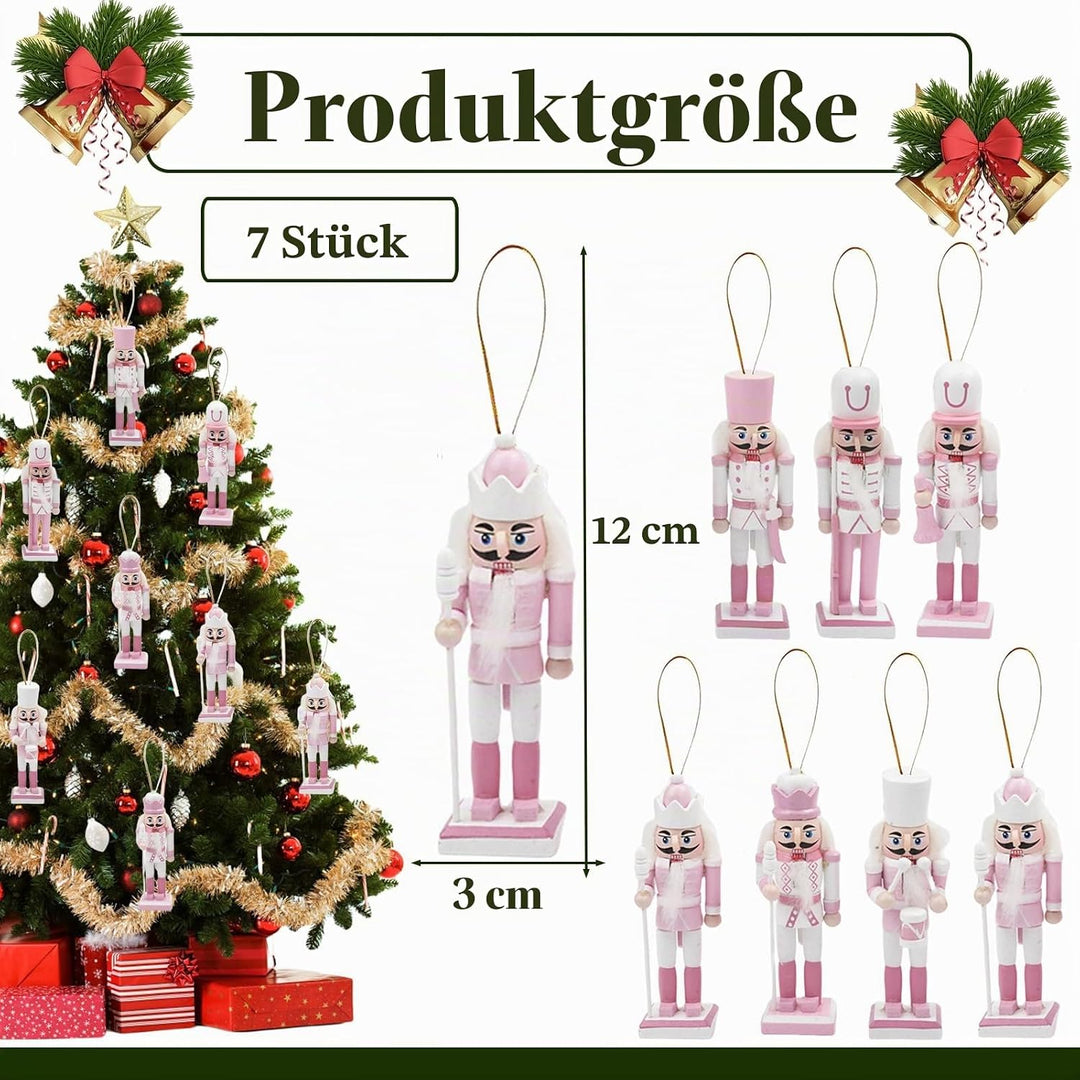6 Stück 12cm Rosa Weihnachten Nussknacker Figur Klein,Holz Nussknacker Soldat Traditionelle Weihnach