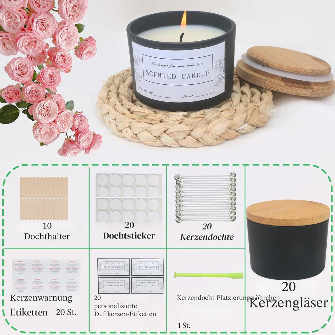 MILIVIXAY 20 Stück 118 ml mattschwarze Glaskerzengläser mit Deckel und Kerzenherstellungs-Kits – Gro