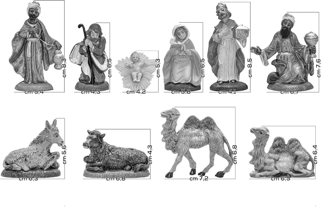 arkamii Set mit 10 handbemalten Krippenfiguren zur Geburt Christi, handgefertigtes Produkt aus Itali